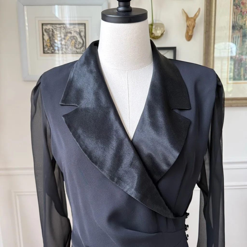 Vintage 80s Patra Tuxedo Blazer Wrap Dress Black 8 - Image 3