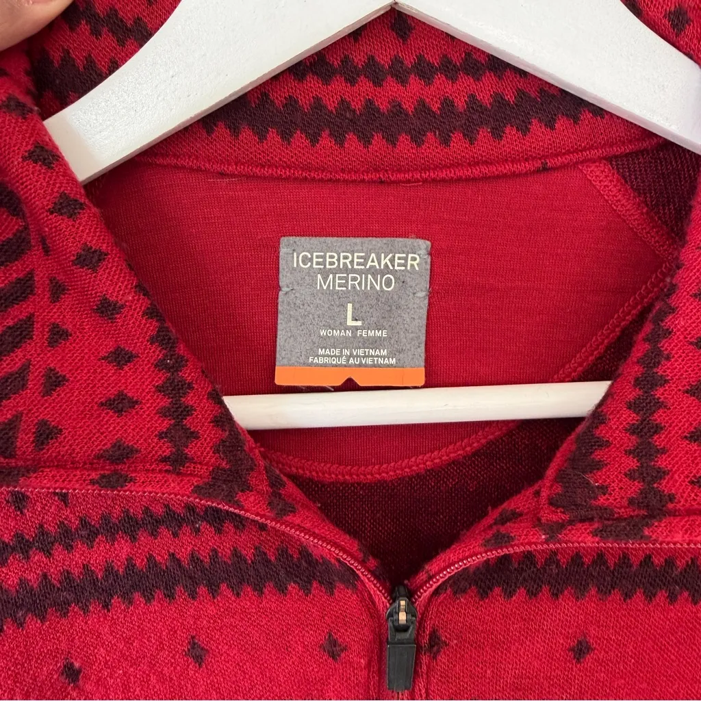 Icebreaker Merino Wool Quarter Zip Red Pullover Jacket Top 1/4 Zip Gorpcore Size L - Image 3