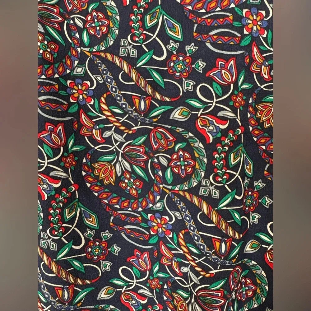 Vintage Talbots Shirt Dress 100% Silk Navy Green Floral Pattern Women’s Size 14 - Image 9