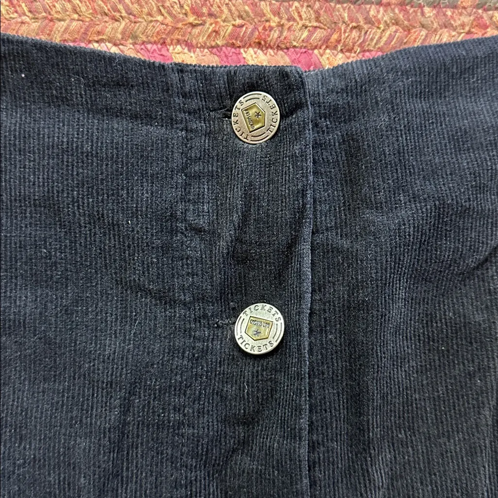VTG BLACK CORDUROY BUTTON FRONT A LINE SKIRT Size M - Image 2