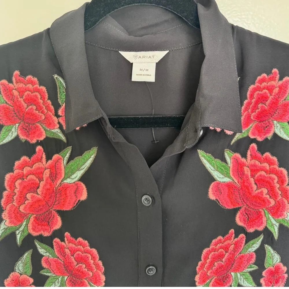 NWOT Ariat Rose Embroidered Sheer Button-Up Blouse Size Medium - Image 3