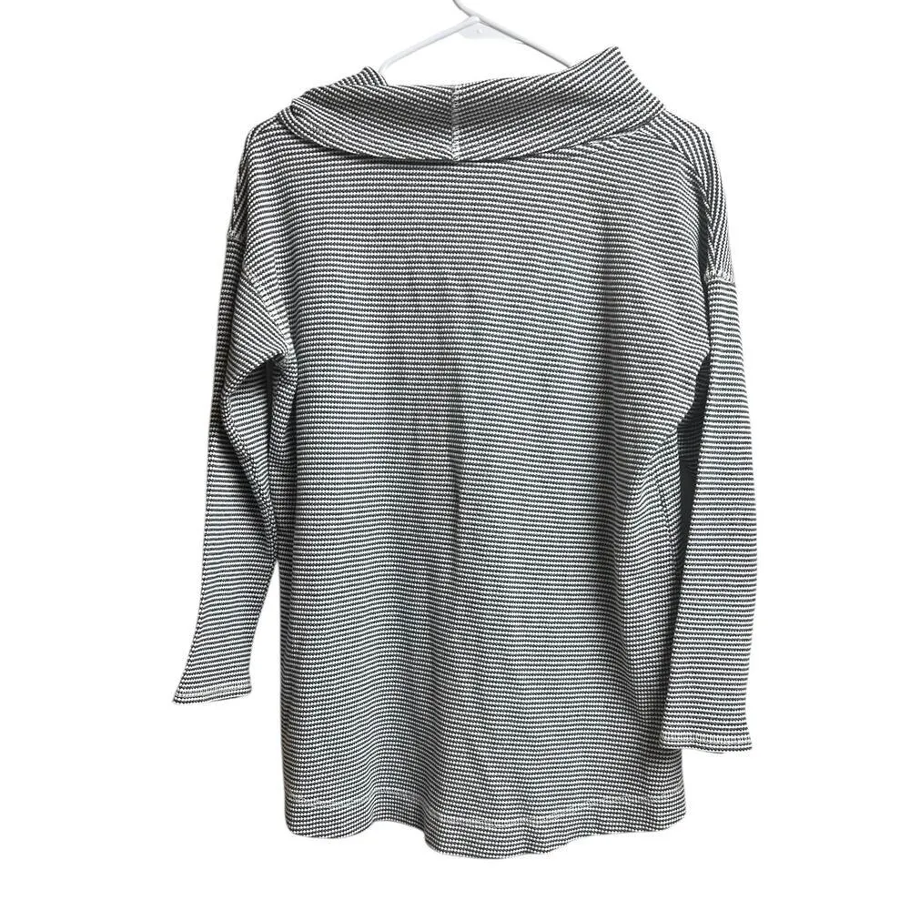 J.Jill Waffle Knit Cowl Neck 3/4 Sleeve Pullover Shirt Medium Petite Blue Gray - Image 6