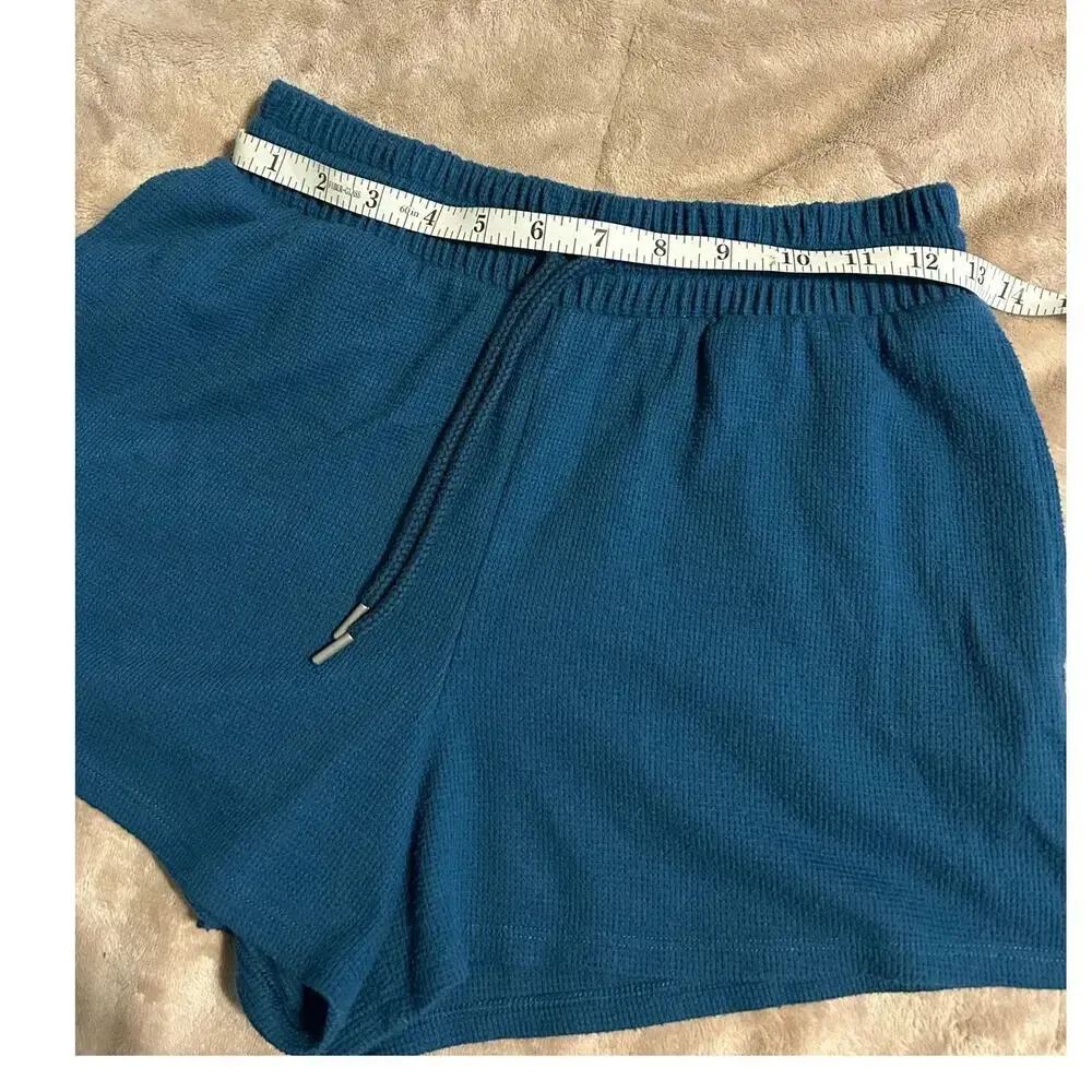 Victoria's Secret VS Sleep Shorts Size XS Teal Blue Loose Waffle Drawstring - Image 5
