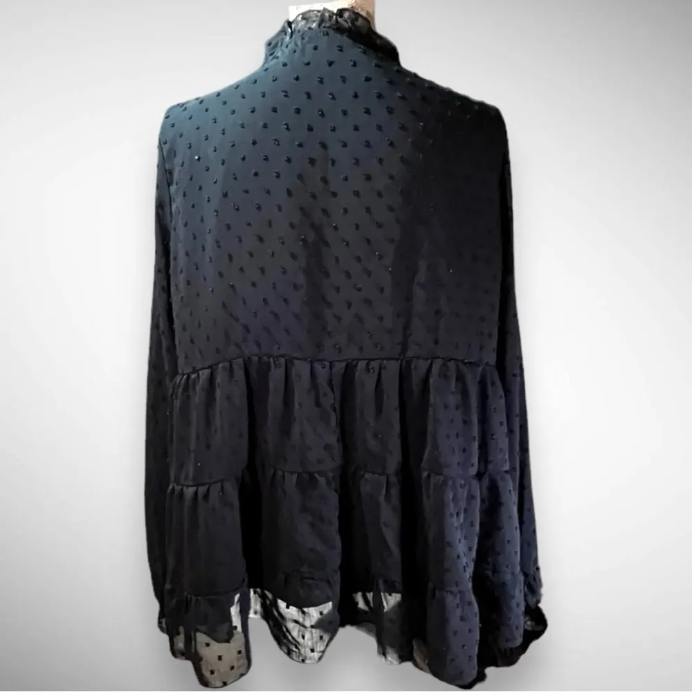 PRETTYGARDEN Women's V-neck Black Chiffon Long Sleeve Boho Blouse Large | EUC - Image 8