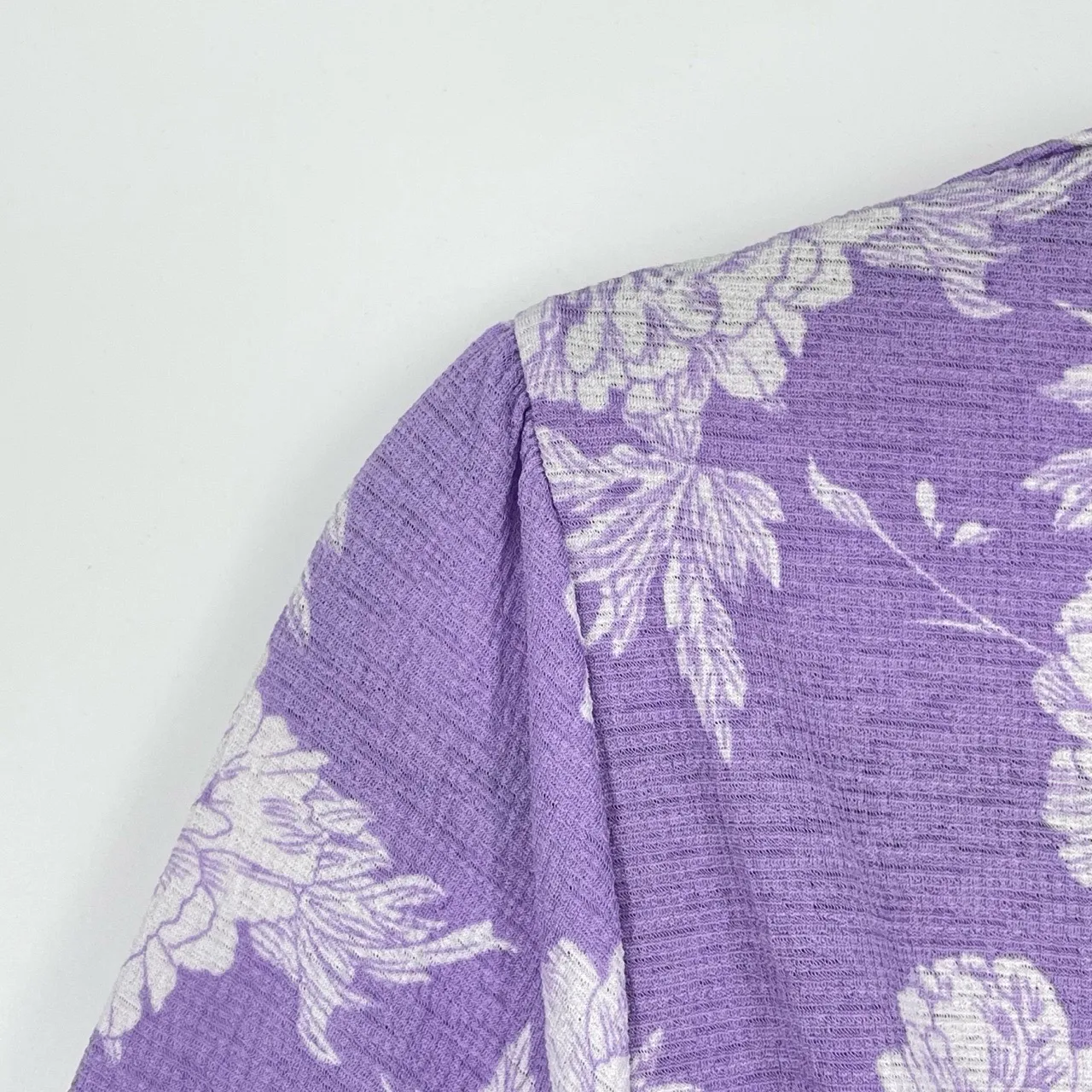 Melloday Womens V-Neck Puff Sleeve Lilac Floral Peplum Fairy Core‎ Blouse Medium - Image 9