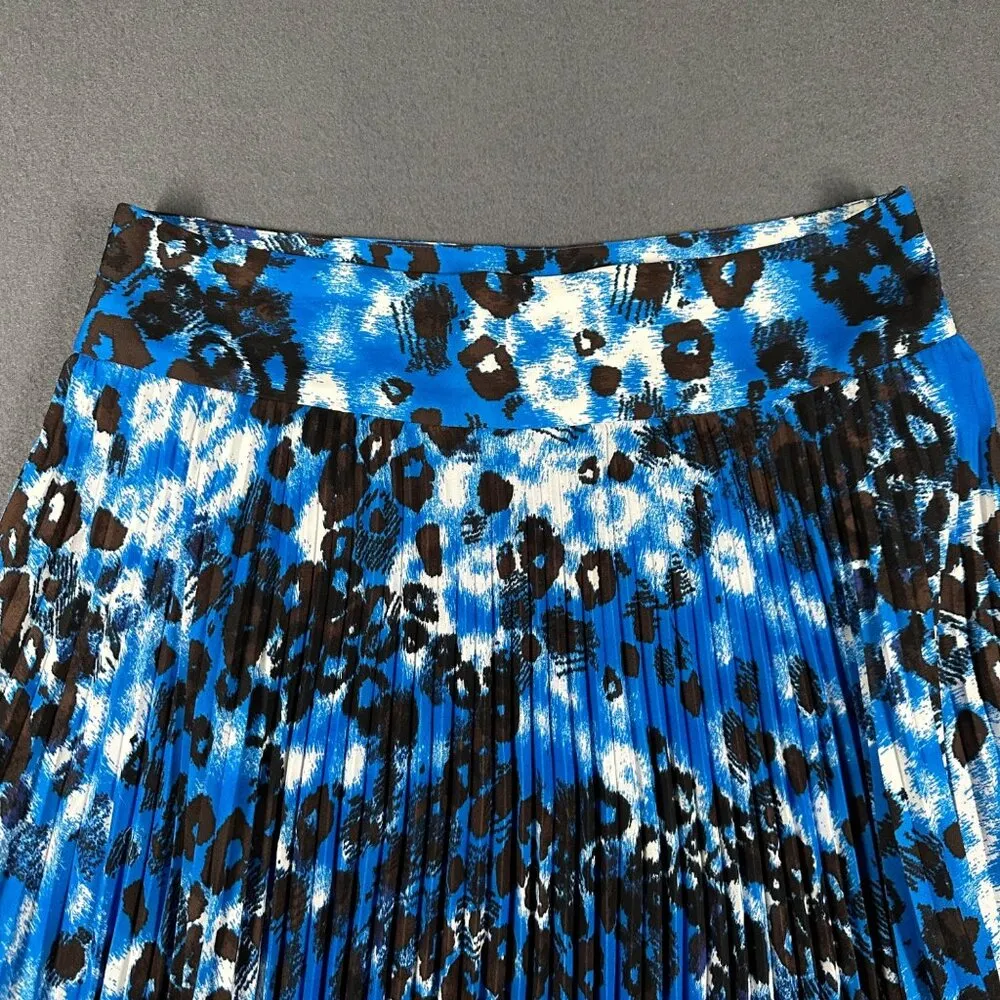 Ann Taylor Womens 10 Blue Multi Modern Swing Animal Print Pleated Skirt Side Zip - Image 6
