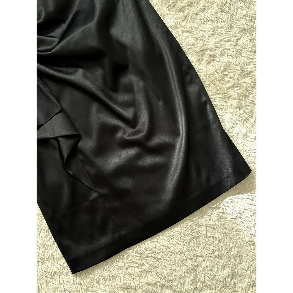 White House Black Market Sz 6 Black Satin Mini Strapless Dress Cocktail Formal - Image 3