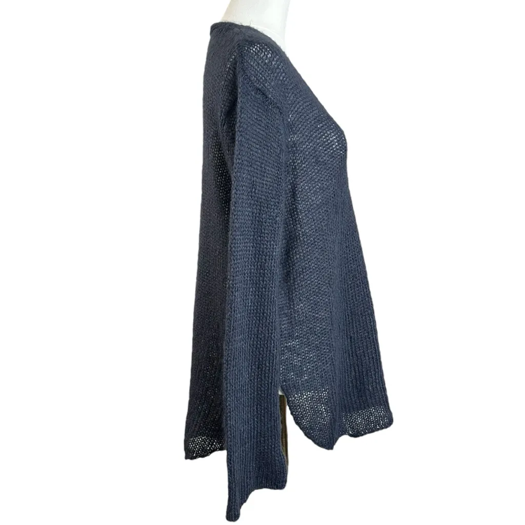 Wooden Ships Wool Mohair V Neck Navy Open Knit Tunic Sweater Size Medium Large - Image 2