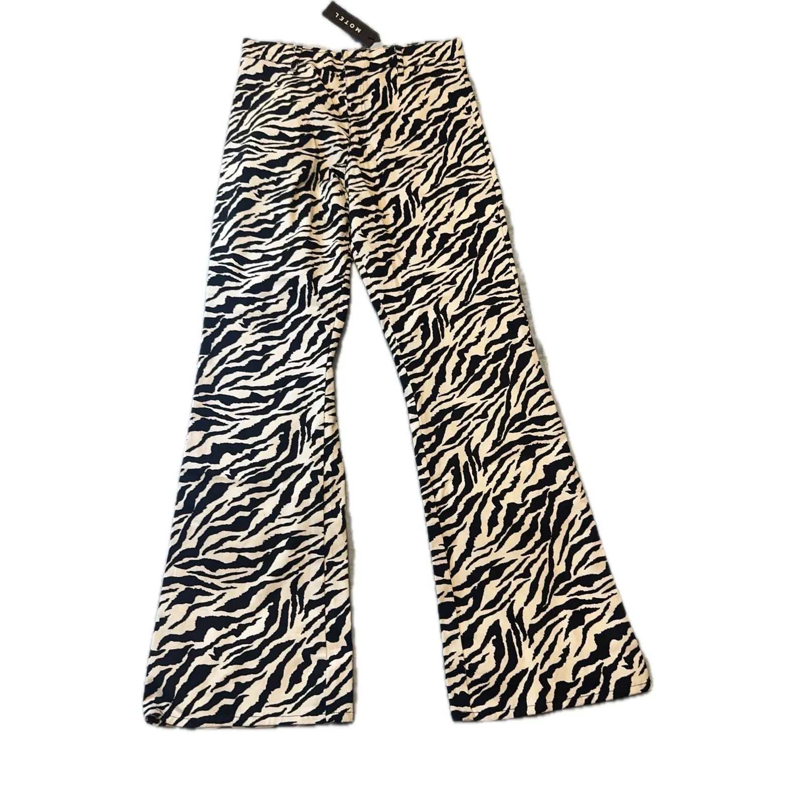 Motel Zoven Trouser Pants Women's S Black White Zebra Print Mid Rise ‎ Nwt - Image 2