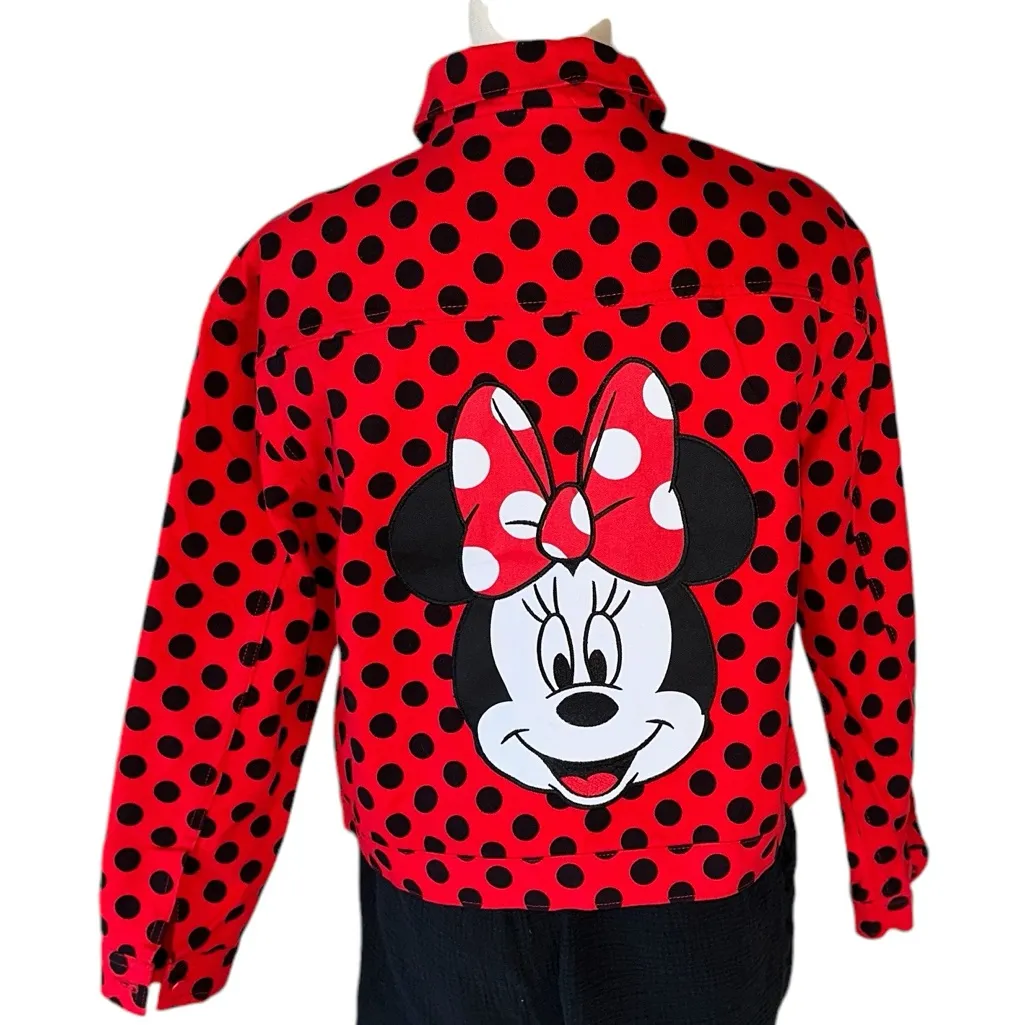 NWT Disney Minnie Mouse Jacket  Red Polka Dot Jean Style Embroidered Small - Image 3