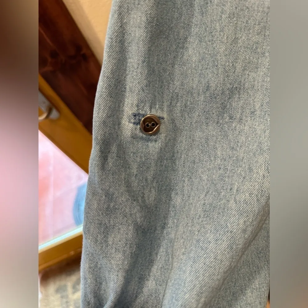 TEDDI Vintage 90s Light Blue Denim Embroidered Button Down Large - Image 8