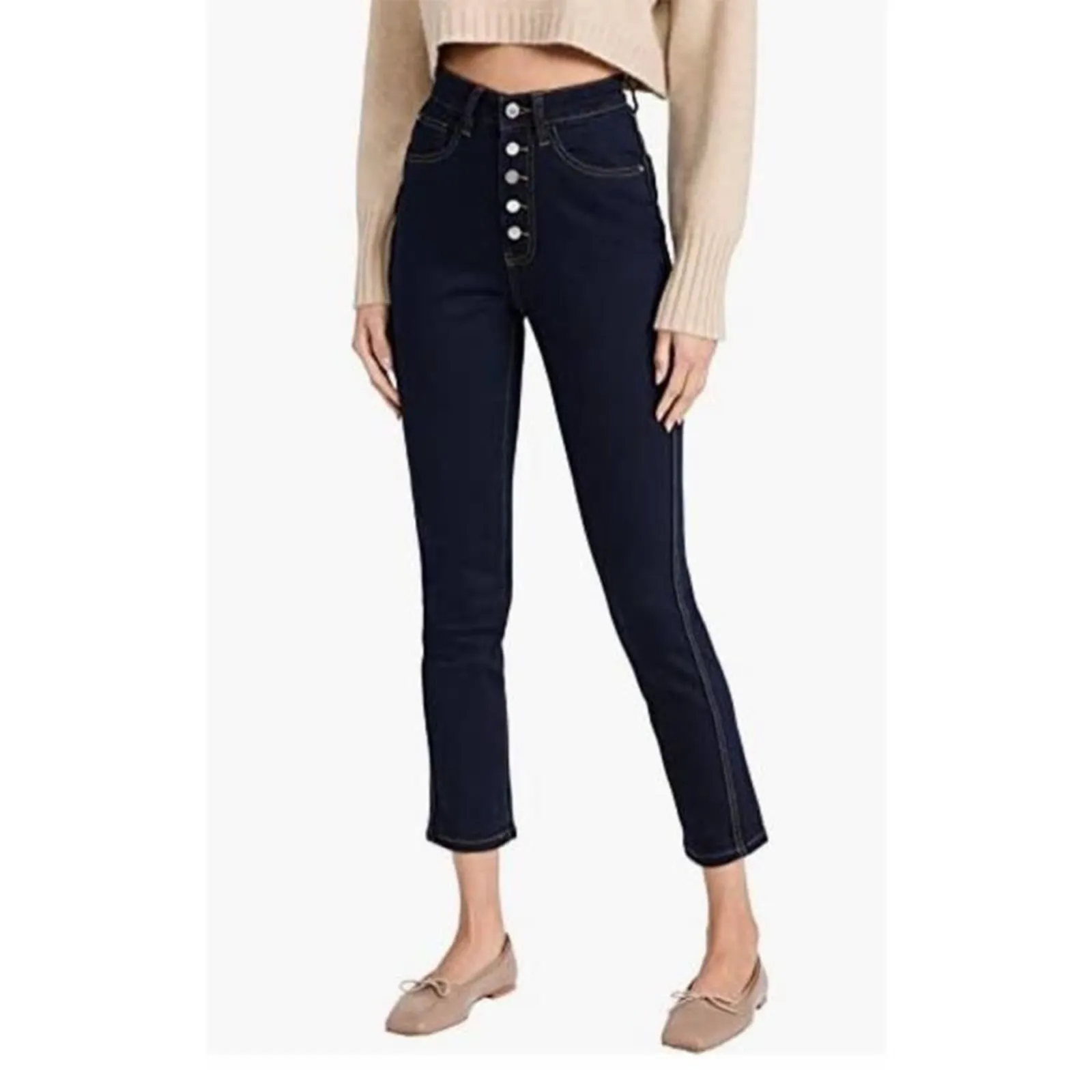 WeWoreWhat The Danielle Jeans Dani Blue/Black Size 27 High Rise Button Fly NEW - Image 3