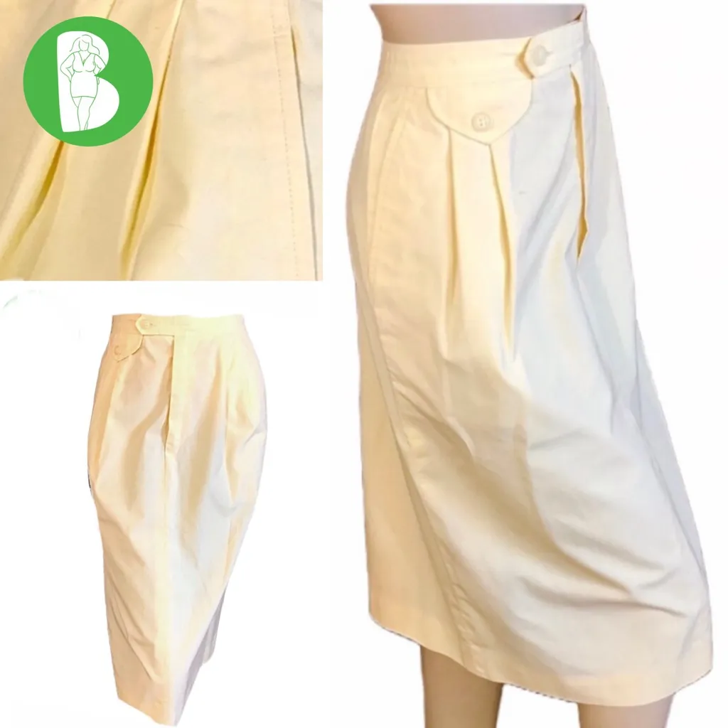 VINTAGE LADY HARLIN PALE YELLOW COTTON MIDI SKIRT (M) Size 12 - Image 3