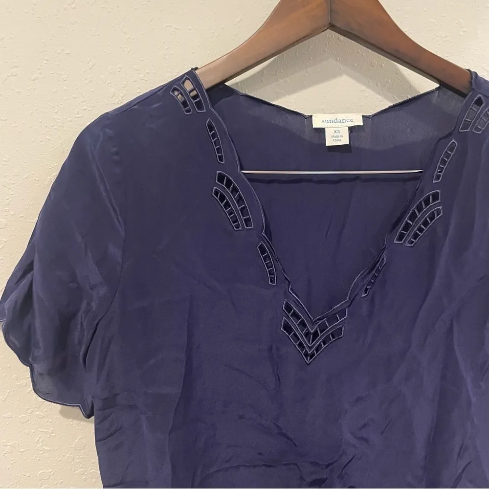 Sundance  100% Silk Navy Blue Blouse - Image 2