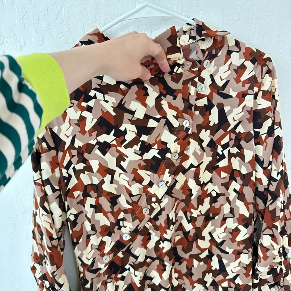 Petite Studio Alexa Dress Abstract Button Front Asymmetrical Midi Size M Red Size M - Image 8