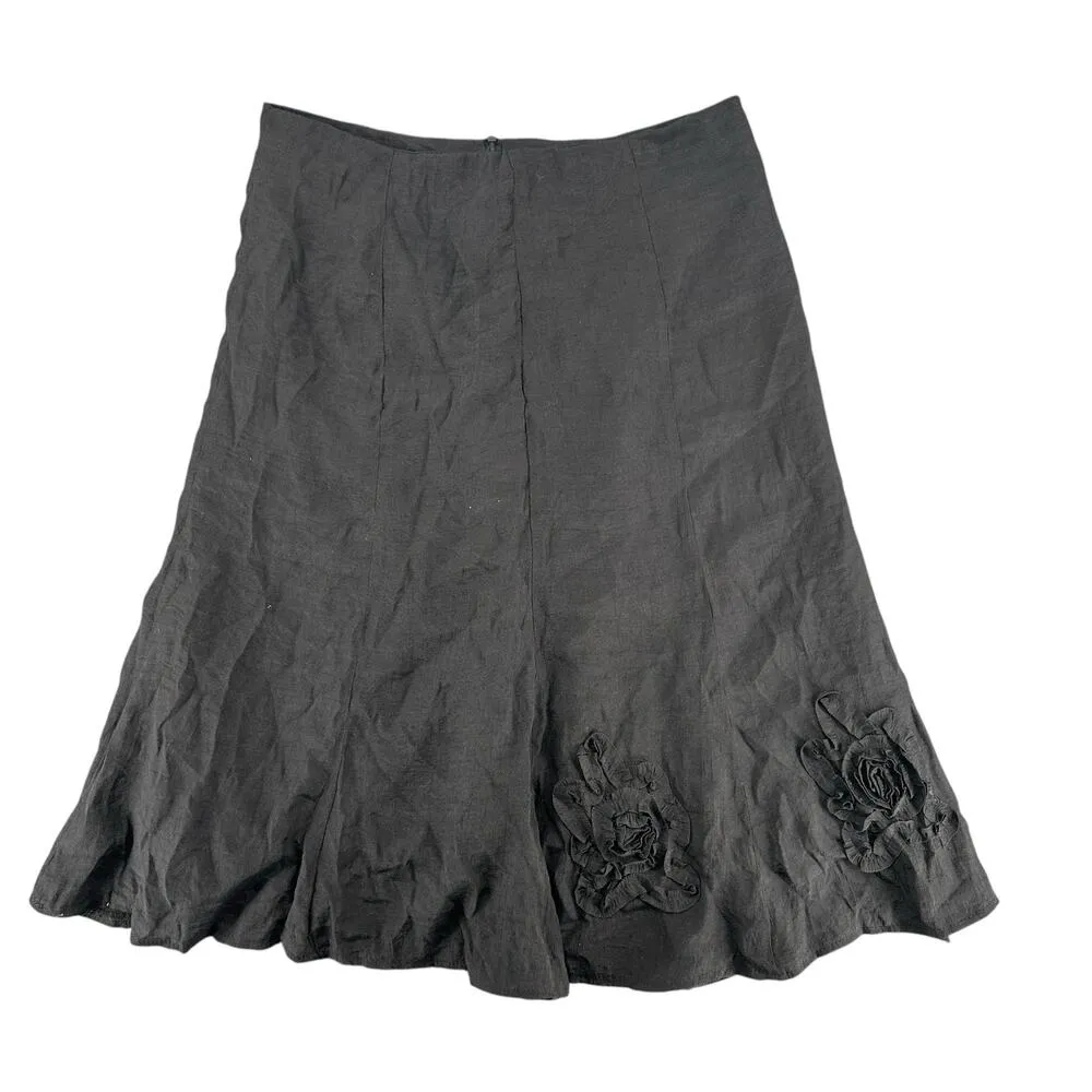 Vintage Moa Moa Black Midi Flair Skirt Rose Embellishments Goth Fairy Grunge L - Image 6