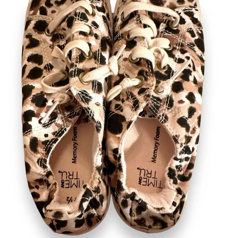 Time & Tru Leopard Print Scrunch Back Slip On Memory Foam‎ Sneakers Sz 7.5 Tan - Image 7