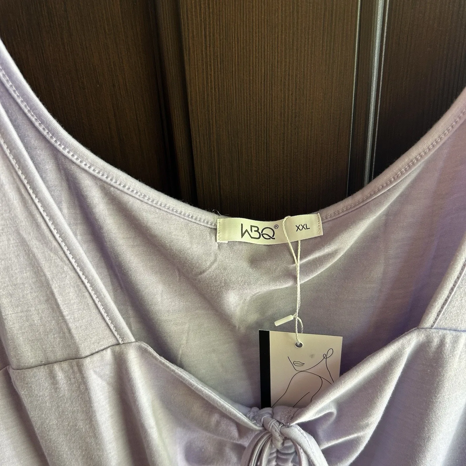 WBQ‎ XXL Light Purple Ruched Slinky Knit Dress Short Sleeve Tie Detail Soft NWT - Image 4