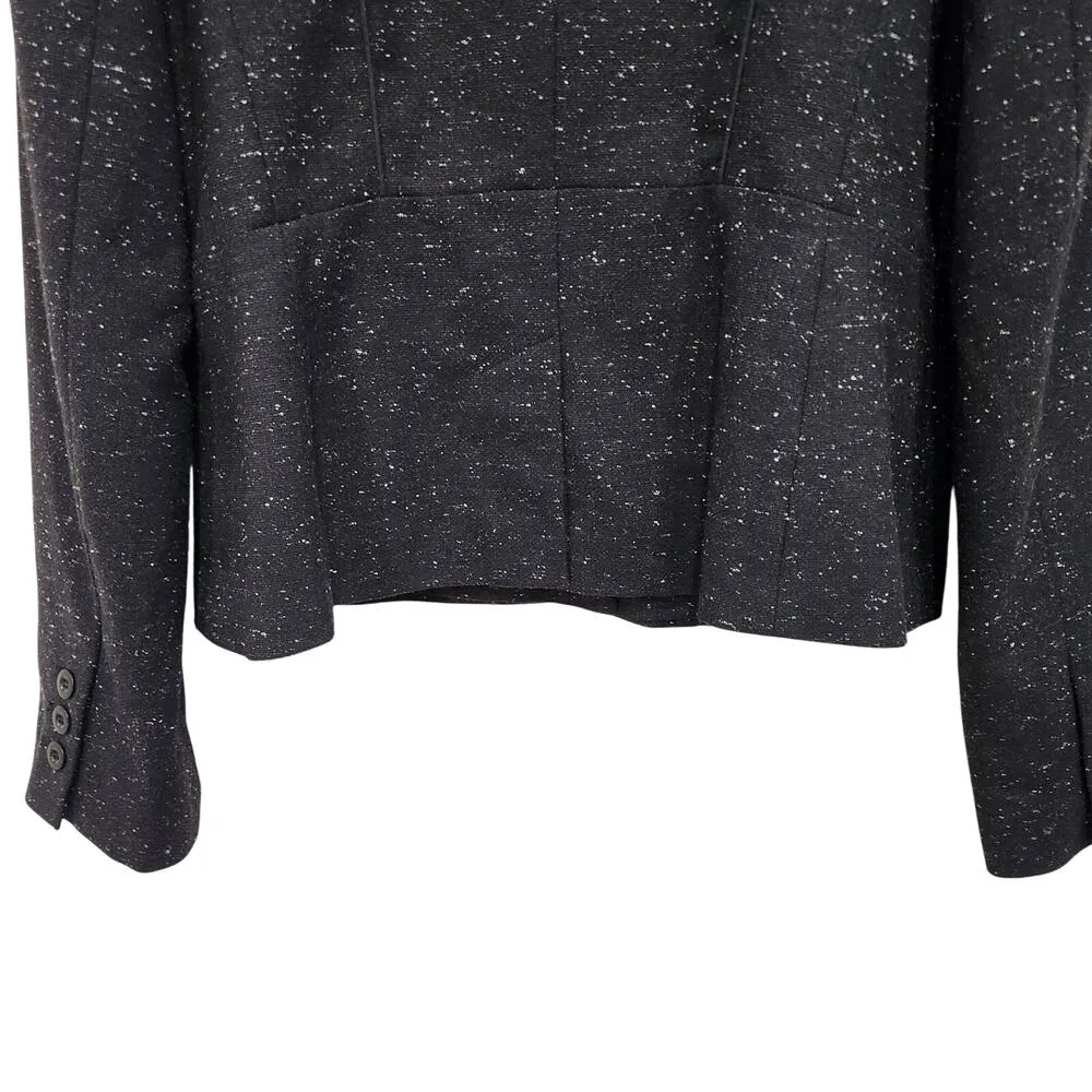 Halogen Two Button Blazer Single Breasted Wool Silk Blend Speckled Black Size 8 - Image 3