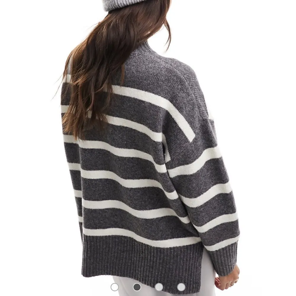 ASOS DESIGN Longline Jumper With High neck Charcoal Stripe XS NWT IN PKG - Image 2