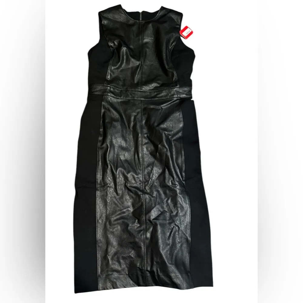 Spanx II Combo Dress Leather-Like Fitted Sheath M Black Zip Stretch Nice  NWT - Image 2