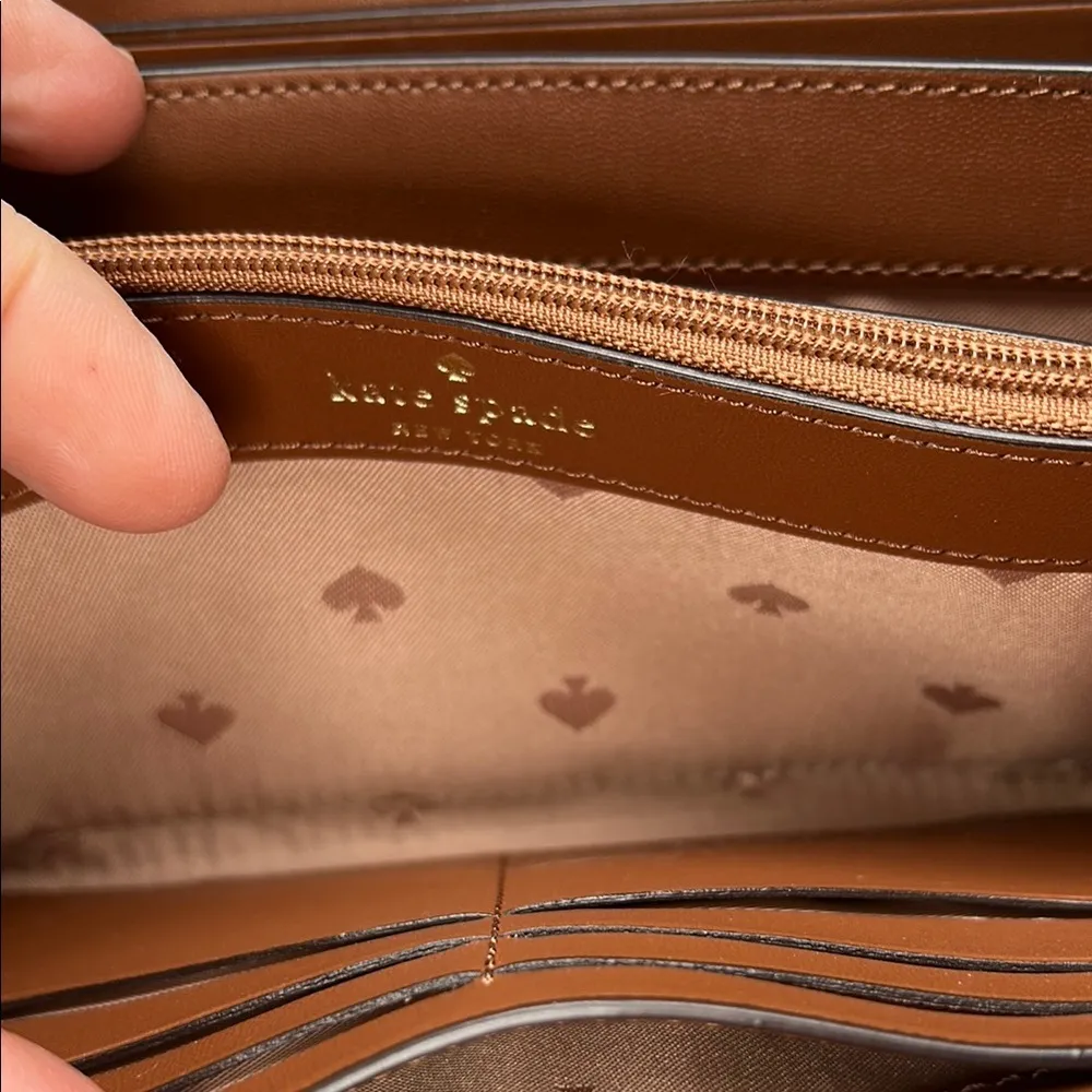 Kate Spade Leila Pebbled Leather Top Zip Crossbody & Matching Wallet Gingerbread - Image 14