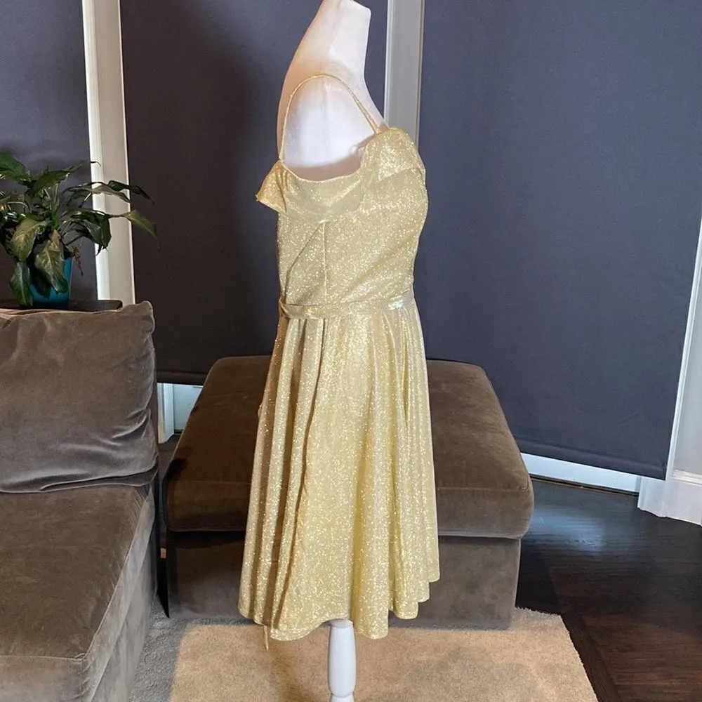 Women’s Off the Shoulder Short Gold Dress Corset Back Party Prom Size 12 NWOT - Image 5