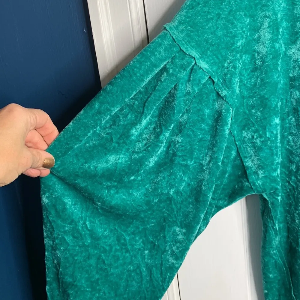 We the Free Free People Milan Sea Green Velvet Crew  Neck Sweatshirt W-241 Sz S - Image 5