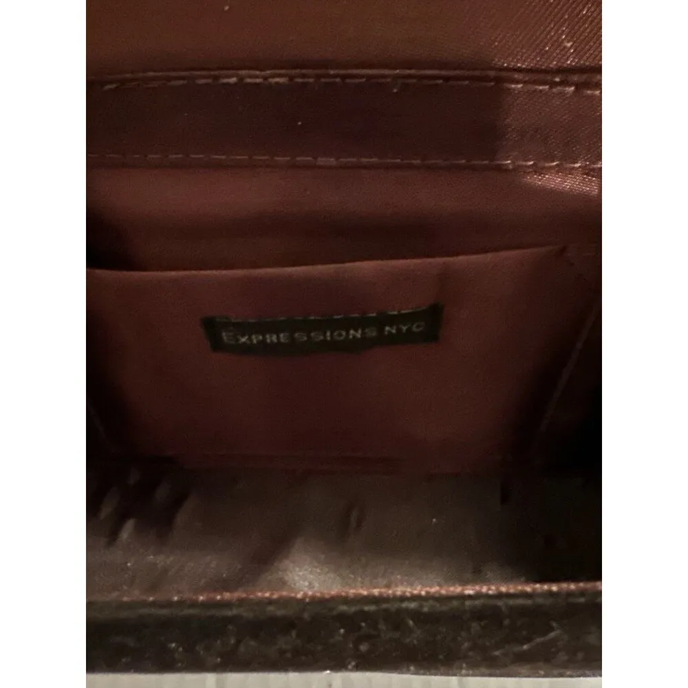 Beautiful Black Jeweled Beaded Crossbody Handbag Floral Fabric Pattern - Image 5