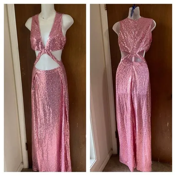 Pink sequin cutout maxi dress Size 4 - Image 2