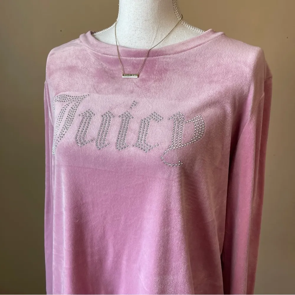 JUICY COUTURE | Pink Velour Rhinestone Embellished Sweatshirt Sz L - Image 4