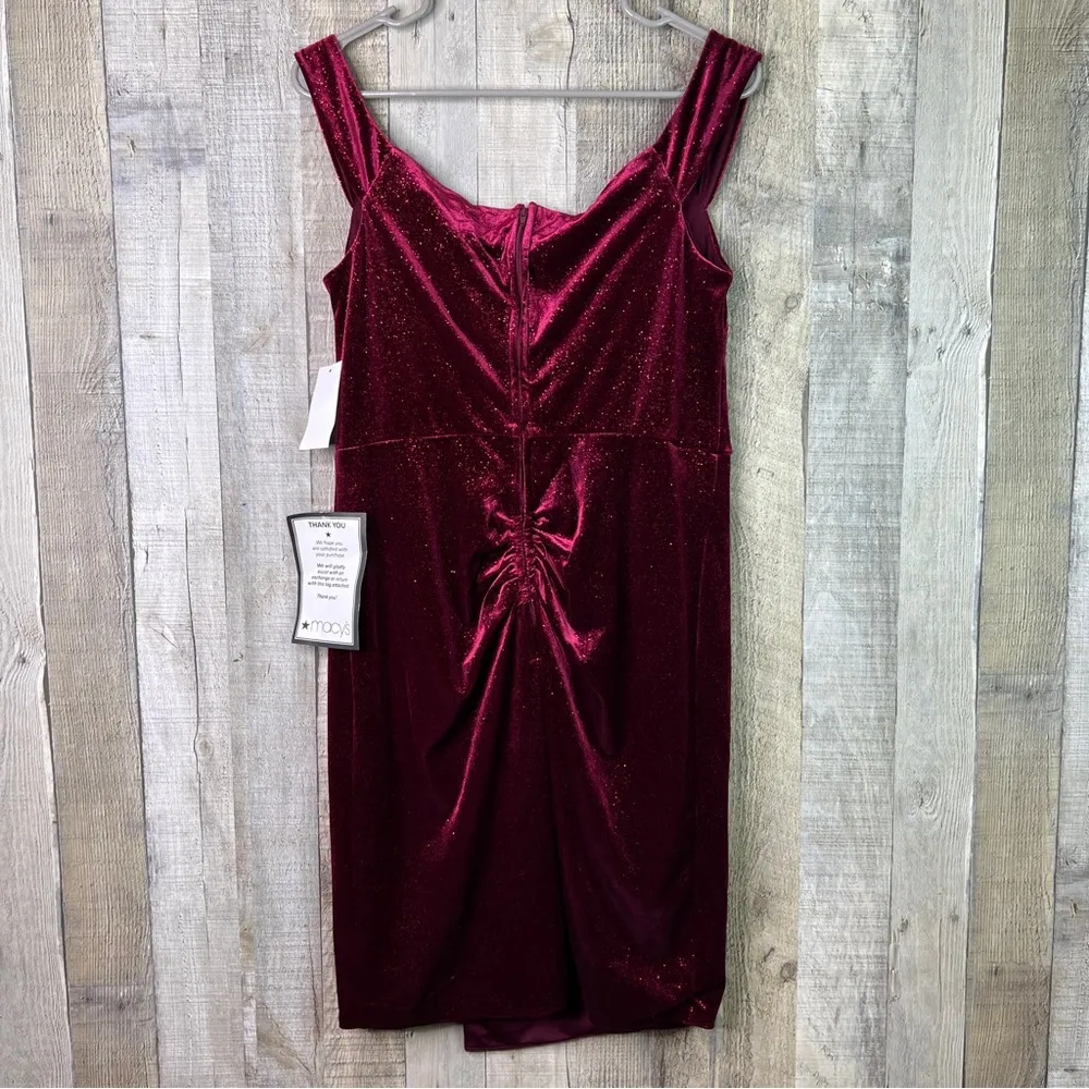 Crystal Dolls Juniors 13 Red Glitter Sleeveless Off Shoulder Mini Body Dress - Image 3