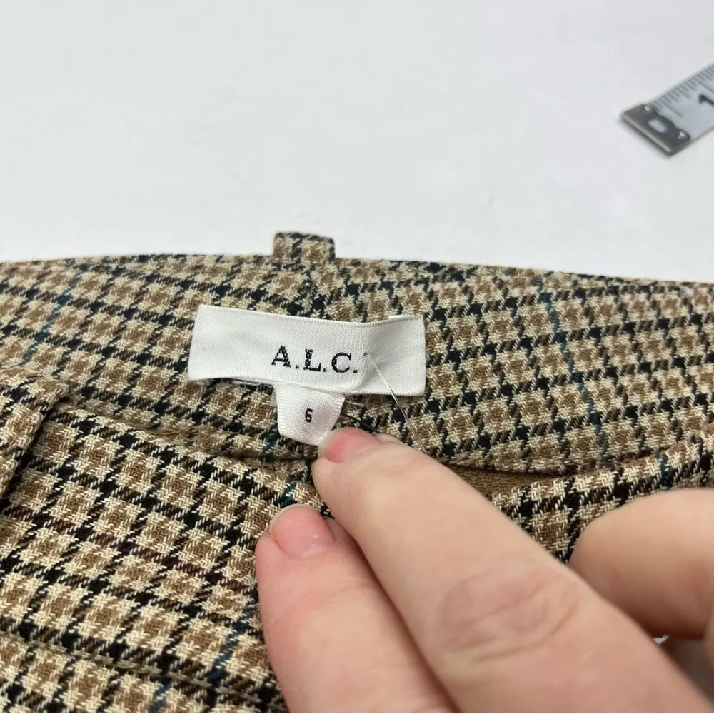 A.L.C. Edwin Split Hem Plaid Women Size 6 28 Waist Khaki Tan Pant High Waist NEW - Image 3
