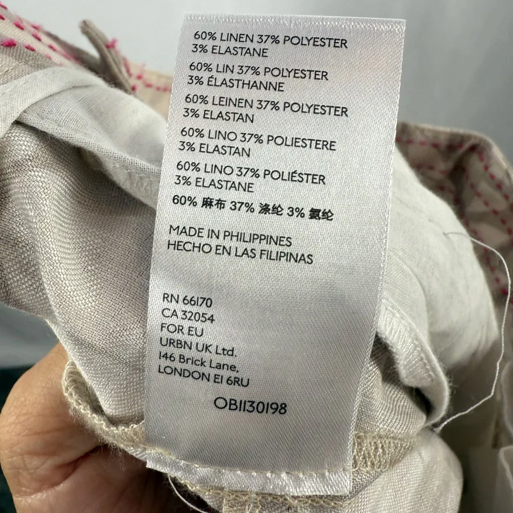 NWT Anthropologie Frannie Print Tapered Linen Blend Pants in Brown Cream Size 25 - Image 8