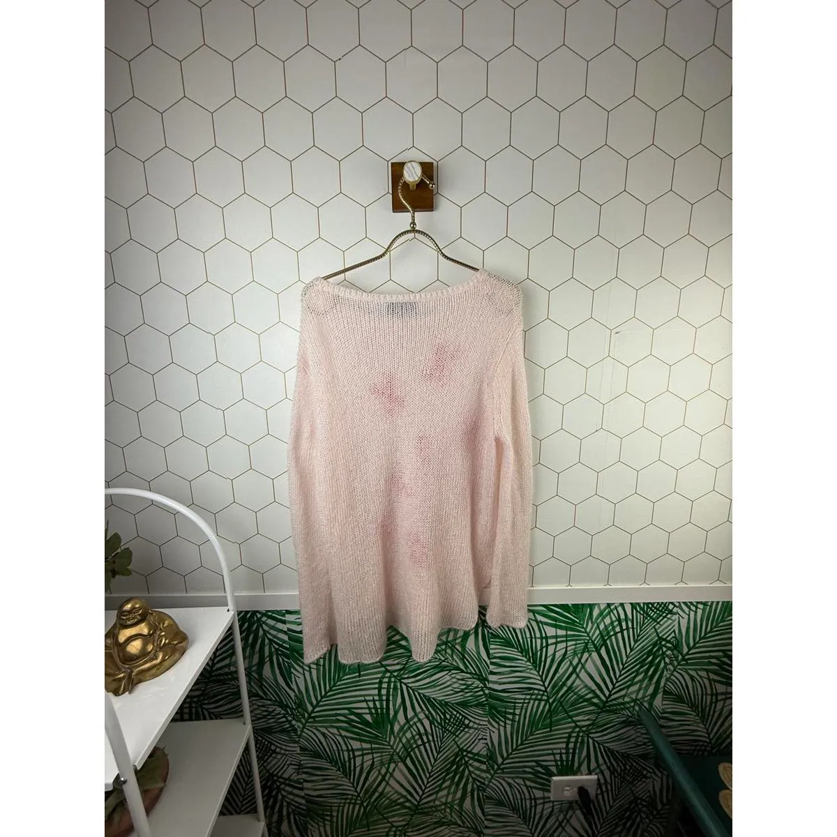 Wooden Ships Wool Blend Pink XO Graphic Light Sweater - Size - Medium/Large - Image 3