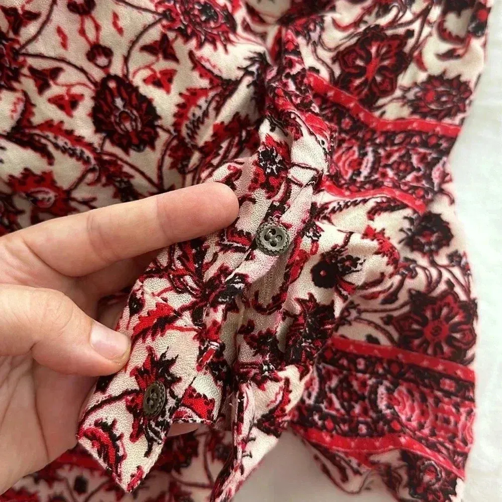 Revolve Gypsy Global Village Floral Lace Up Top Blouse in Red Ivory Sz XS - Image 8