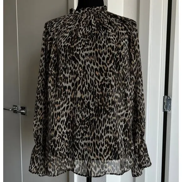 Primark Leopard Blouse Sheer Womens Size 4 Brown - Image 2