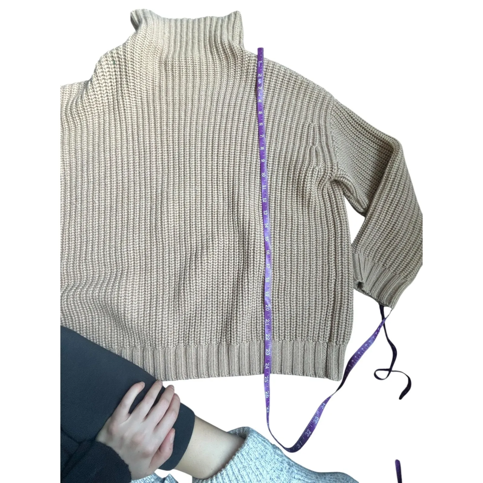 THE RESET The Max Mock Neck Seed Beige Chunky Knit Turtleneck Sweater Size S Tan - Image 7