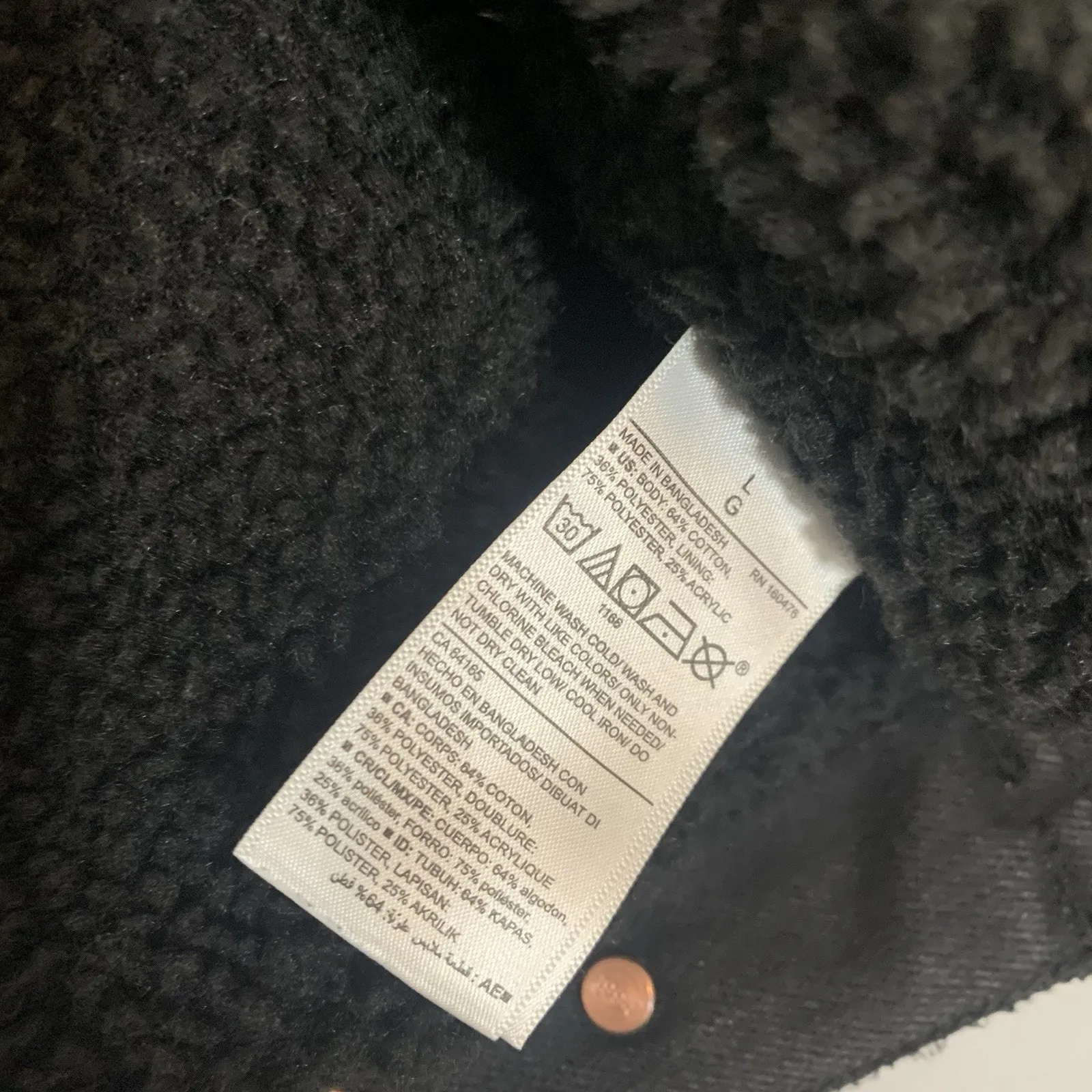 Black Chore Jacket Oversized Boyfriend Sherpa Lined Ladies Sz Large Denim Barn - Image 6