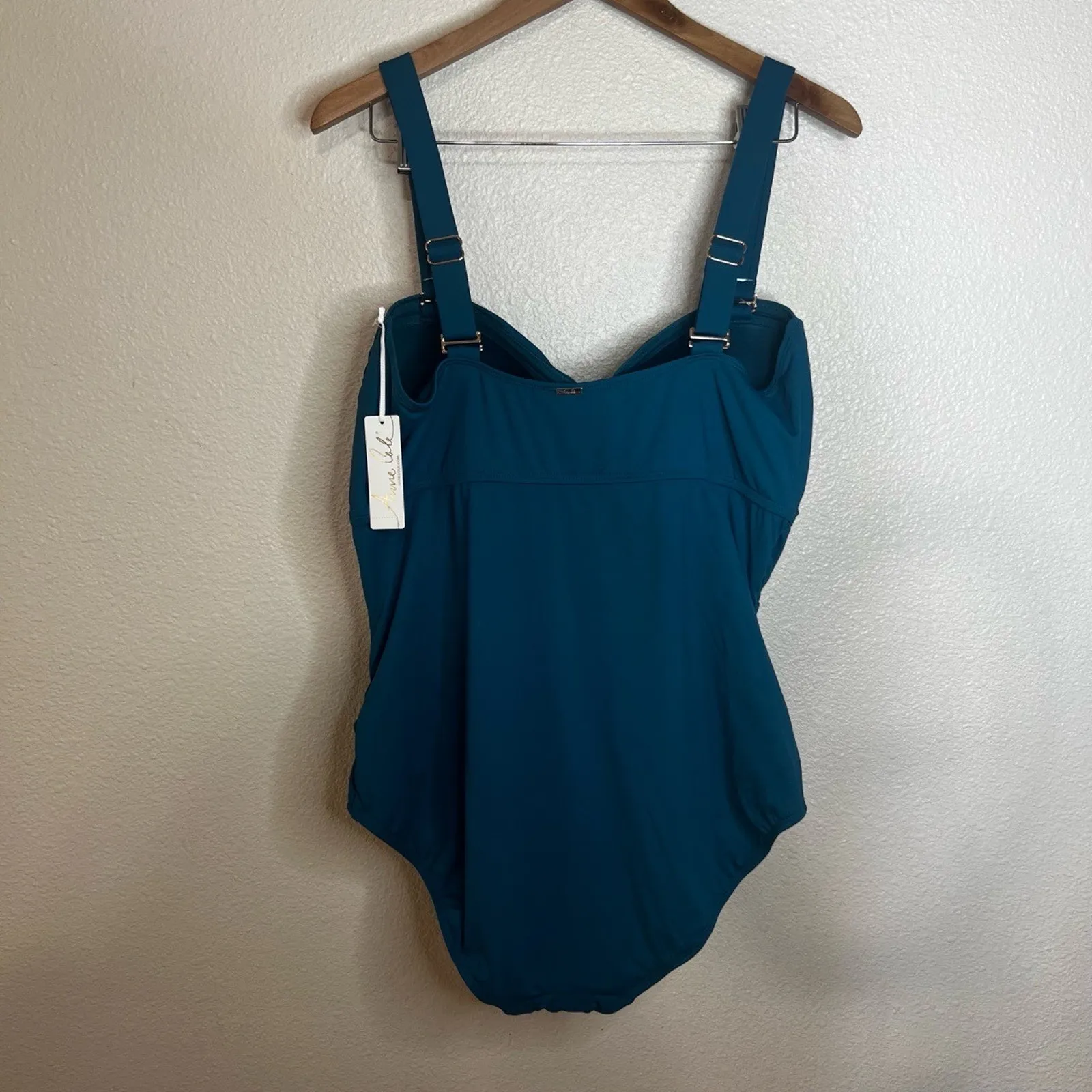 Anne Cole One Piece Swimsuit Womens Size 20W Teal Ruched Twisted Flattering NEW - Image 3