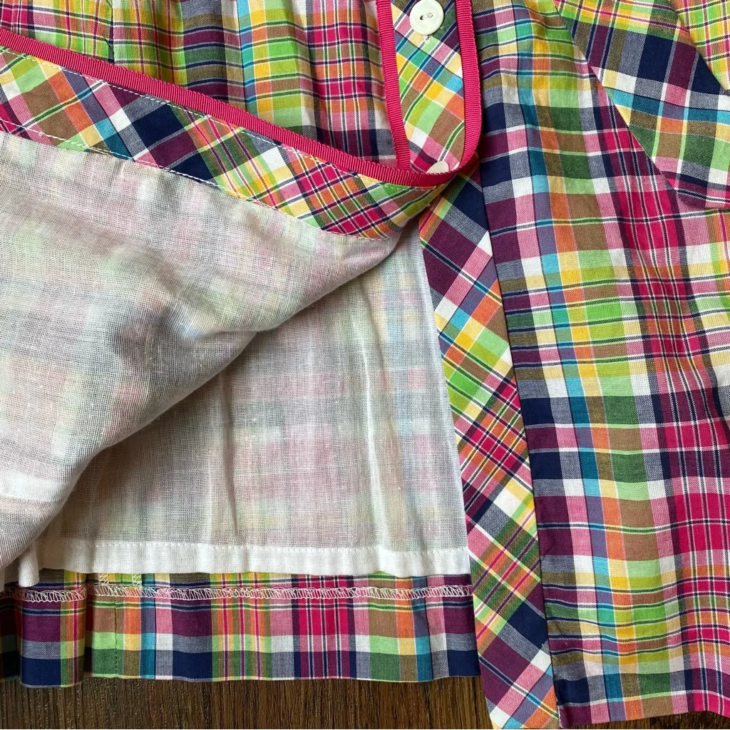 Vintage Clues Collection Sweetheart Neckline Madras Plaid 100% Cotton Dress 6 - Image 7