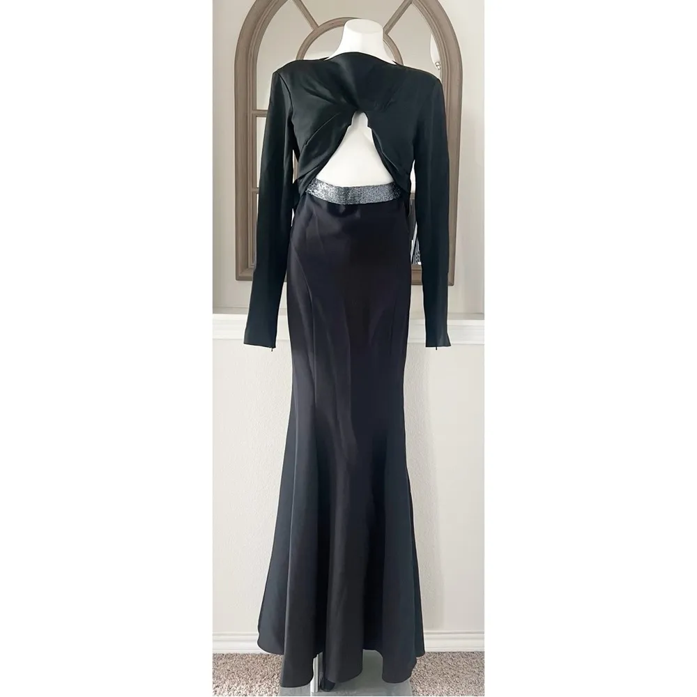 Safiyaa BLACK Cutout Beaded Belt Gown with Gun Metal, Size FR42 US10 NWT $2,615 - Image 15