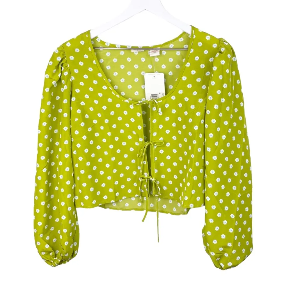 NEW Levi's Embry Tie Front Shirt Green Floral Puff Balloon Sleeve Blouse Size XS - Image 5