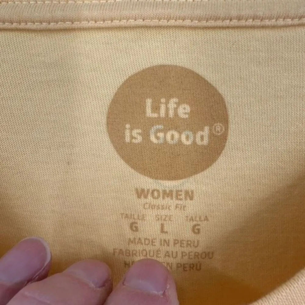 Life is Good Butter Yellow Namasta Yoga Meditation Magic T- Shirt Top Size Large - Image 4