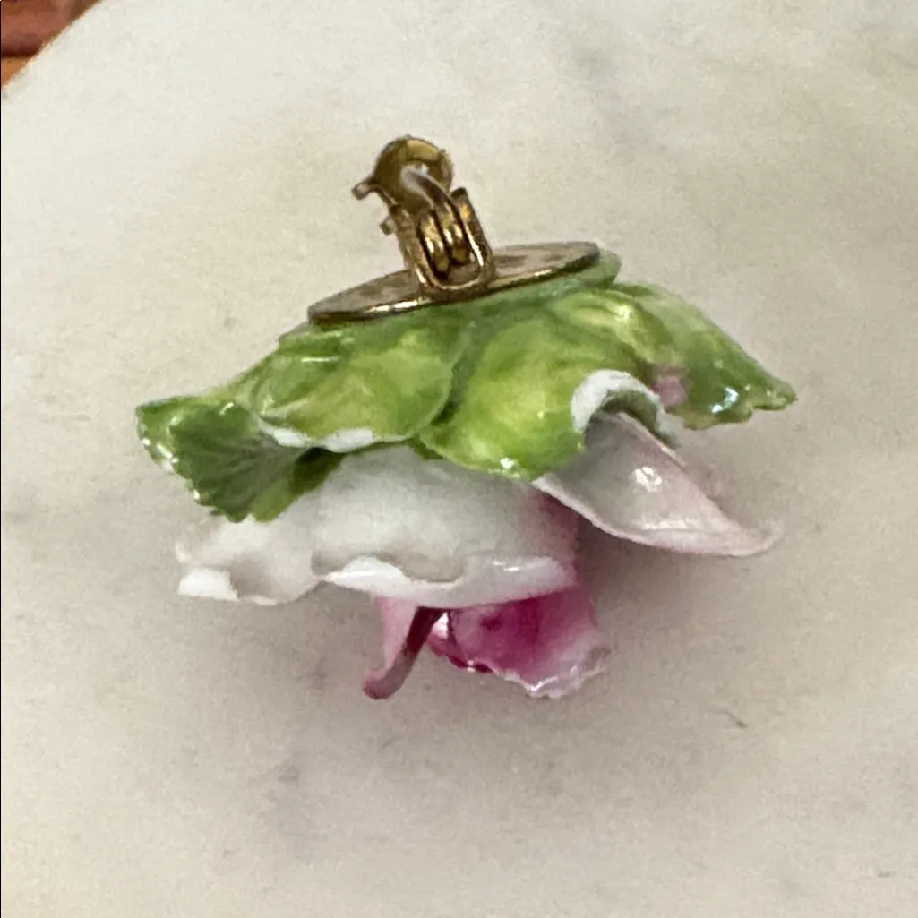 Thorley Vintage Bone China Pink and Green Floral Brooch Made in England - Image 6