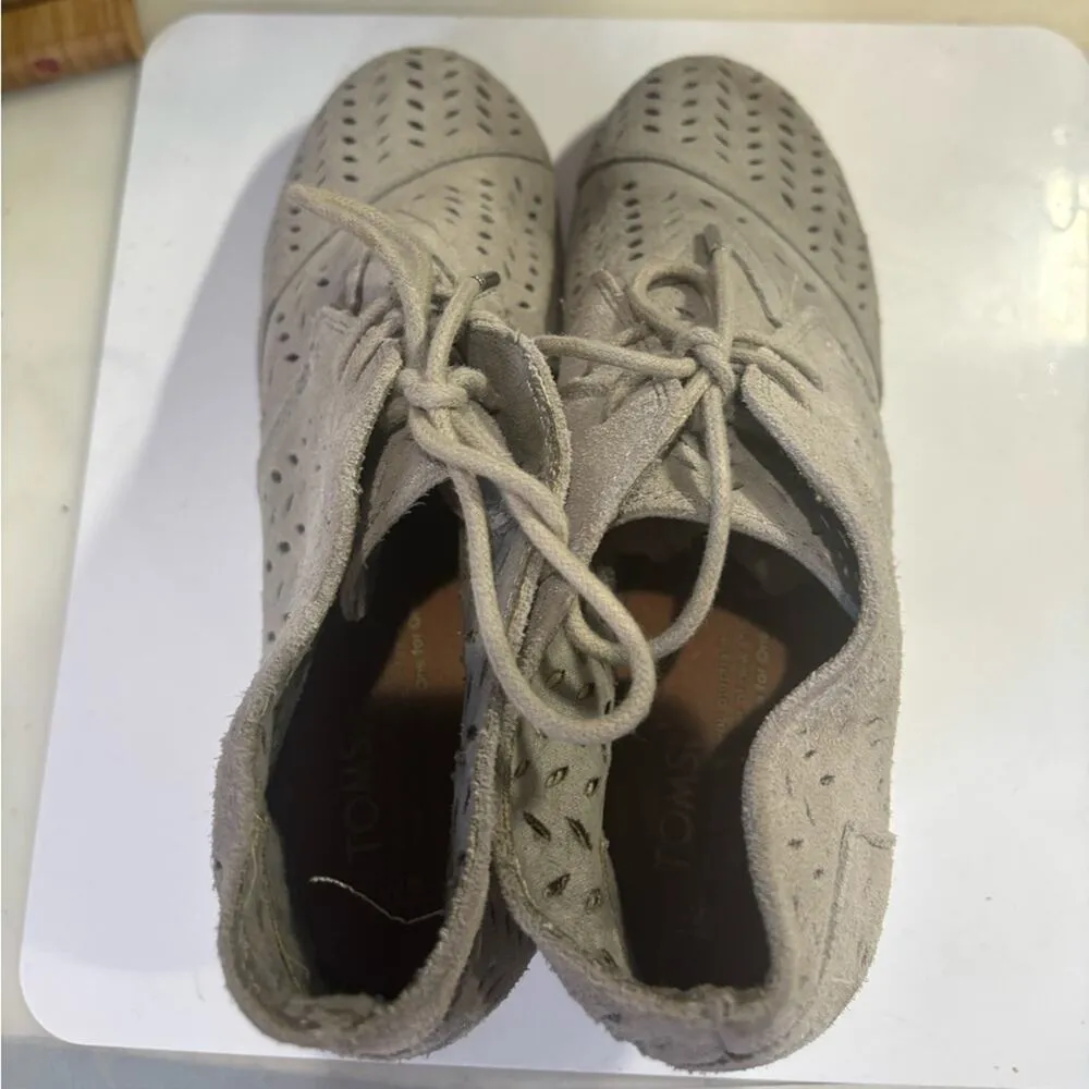 TOMS Drizzle Gray Suede Leather Wedge Heel Booties 10009742 Sz 8W - Image 5