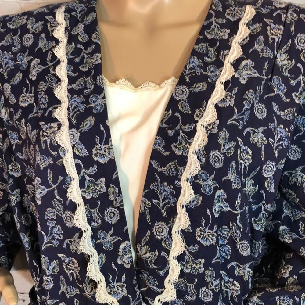 Vintage SL Fashions Blue Floral Belted Dress 1980s Size 18 Fits Much Smaller - Image 3