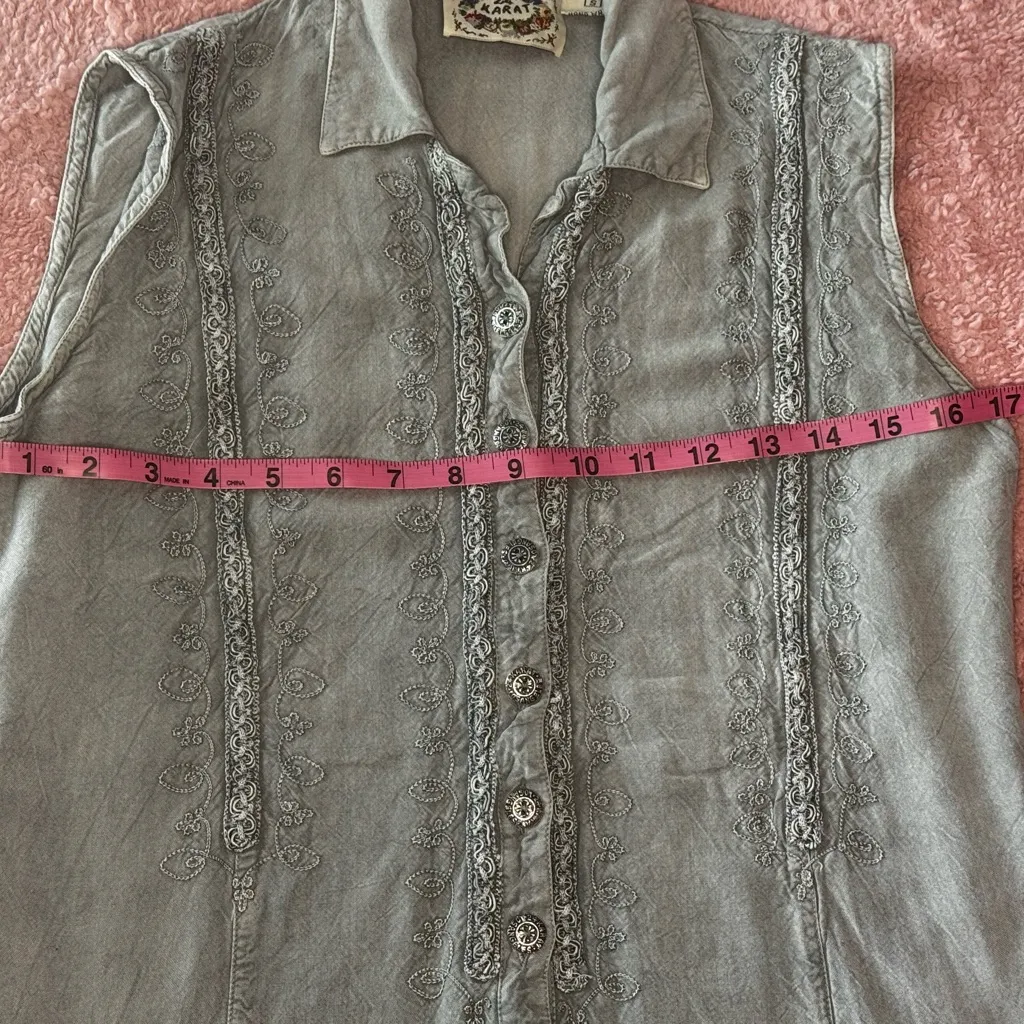 24 Karat Women’s Blouse Grey Vintage 90s Y2K Sleeveless Embellished Size S EUC Gray - Image 7