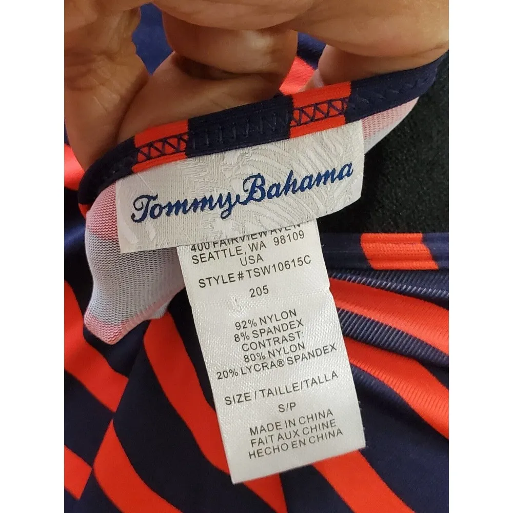 Tommy Bahama Red Navy Blue Sea Swell Split Neck Spa Dress Tassel Ties Size Small - Image 9