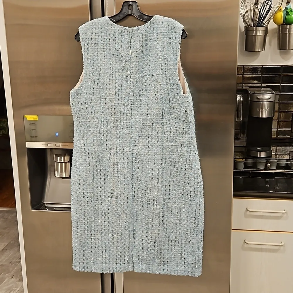 💕ST JOHN💕 Sequin Tweed Knit Sheath Dress ~ Aqua 14 NWOT - Image 8